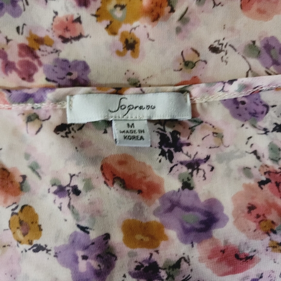 Soprano Ivory Floral Sleeveless Ruffled Sheer Blouse Size Medium - Picture 6 of 7